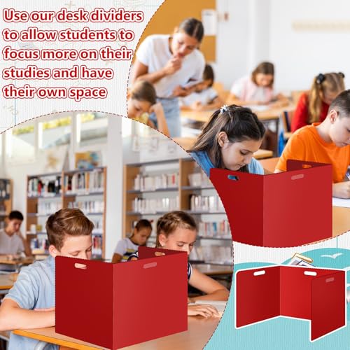 24 Pcs Desk Dividers for Students 14 ¡¿ 17.5 ¡¿ 14 Inch Plastic Waterproof Privacy Folders Shields Test Dividers with Red Classroom Privacy Boards for School Study Teacher Supplies(Red)