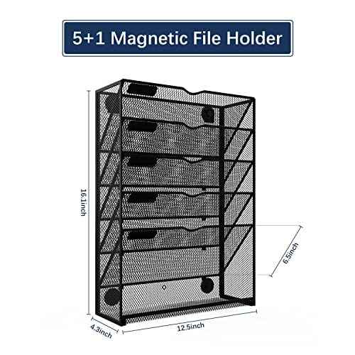 6-Tier Magnetic File Holder - No Drilling Installation File Organizer, Large Capacity Magnetic File Holder for Refrigerator, File Cabinets, Whiteboard, Office, Kitchen