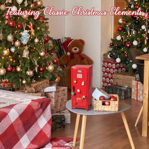 12 Pcs Christmas Mini Locker 10.8 Inch Miniature Storage with Lock and 2 Keys Small Cute Functional Locker for Desktop Bedroom Home Office(Red,Santa)