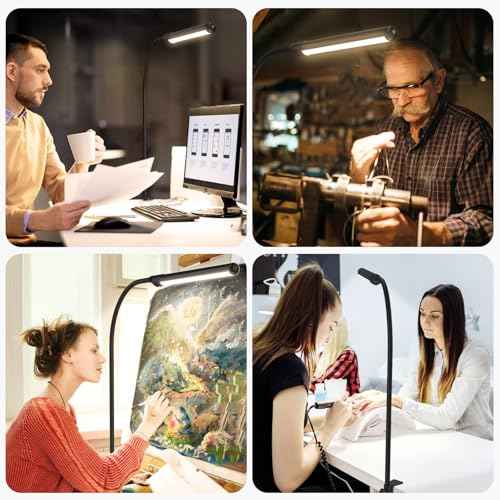 MYPLUS LED Desk Lamp with Hand Wave Sensor, 5 Color Temperatures 2700K-6500K, Touchless Dimming, 360¡Æ Adjustable Gooseneck, Clamp Table Lamp, 110V