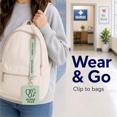 BEMAXYE Green Nurse Shaped Lanyards with Passes Set for Teachers & Staff, Waterproof PVC Classroom Passes (5 Pack)
