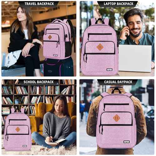 Classic Backpack for Men Women, School Backpack for Girls Boy Teens,15.6 Inch Laptop Bookbag with USB Charger for College High School Work Business Computer Back Pack,mochilas para hombres,Pink