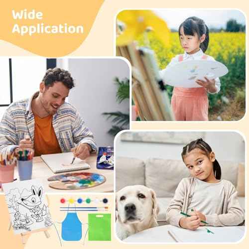 48 PCS Paint Set, 12 Easels, 12 Painting Sets, 12 Bags, 12 Small Aprons, Paint Party Favors Sets with Pre-Drawn Canvas and Wooden Easel Set, Paint Pots and Brushes for Daily Painting