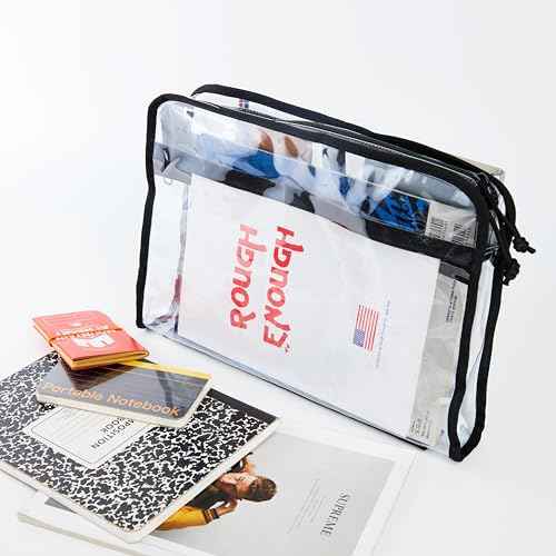 Rough Enough Plastic File Folder Clear Document Bag Organizer Art Portfolio Case with Zipper Compartment for A4 Paper Student Teacher School Supplies College Office Stationary Travel Waterproof