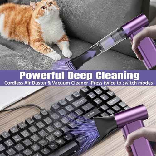 Compressed Air Duster 180000RPM, 3 in 1 Aluminum Electric Duster Brushless Motor, Mini Cordless Air Blower 3-Gear Adjustable, Turbo Jet Fan with Light, Handheld Vacuum Cleaner for PC/Car/Outdoor/Home