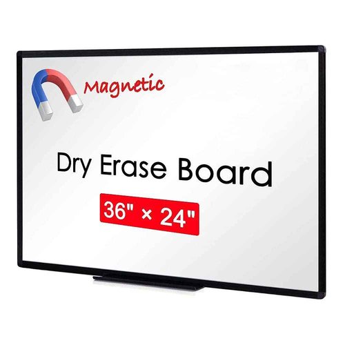 VIZ-PRO Magnetic Dry Erase White Board 36 X 24 Inches, Black Aluminium Frame, with 12-Count Markers