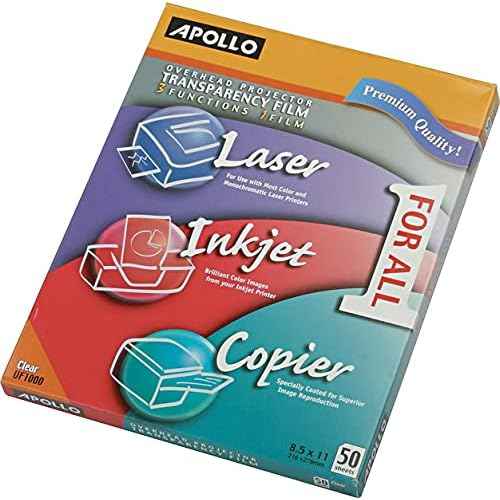 Apollo Multi-Function Transparency Film, 8.5 x 11 Inches, Clear, 50 Sheets per Pack (VUF1000E)
