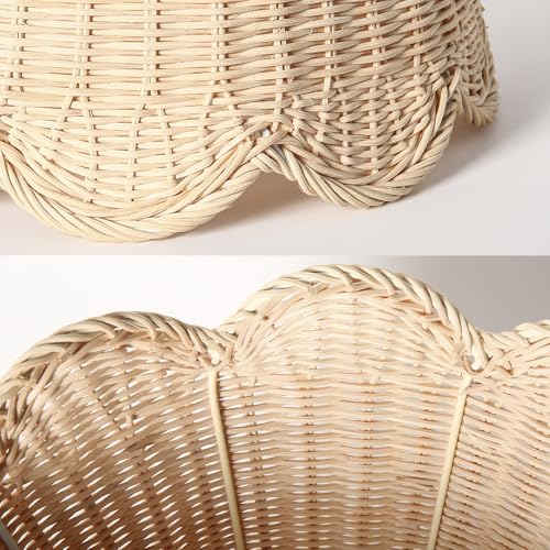 Arc Floor Lamp for Living Room£¬Rattan Boho Floor Lamp with Hand-Woven Wicker Shade, Foot Switch, Gold/Silvery Metal Base & Pole,Standing Lamp for Bedroom (Gold)