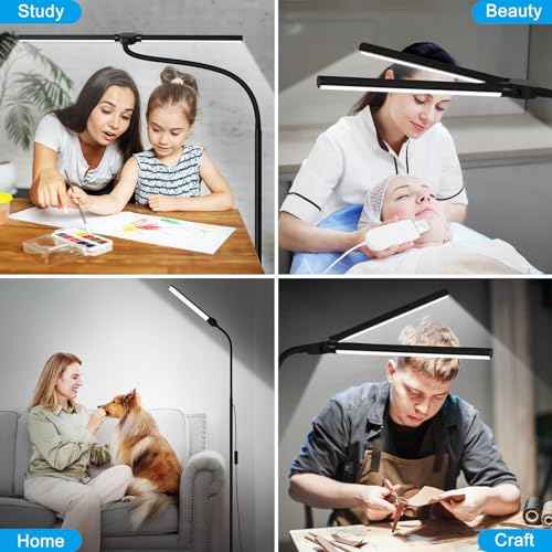 LED Floor Lamp, 18W/2000LM Bright Reading Floor Lamp for Office with Double Head, Adjustable Gooseneck Dimmable Modern Standing Light for Lash Extension Craft, Eye Caring Floor Lamps for Living Room