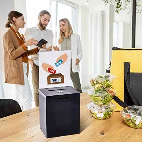 Acrylic Suggestion Box Large Donation Box 16 x 6.7 x 5 Inch Safe Ballot with Lock and Sign Holder for Voting Charity Business Cards Collection Display Ticket Comment(Black)
