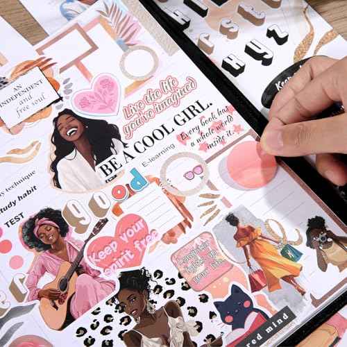Black Girl Decal Stickers Book For Planners, Calendars, Journals, Vision Boards, Projects, Laptop & Water Bottles ? Premium Quality, Hand Drawn, Waterproof ? Scrapbook Accessories For Women - 24 Pages