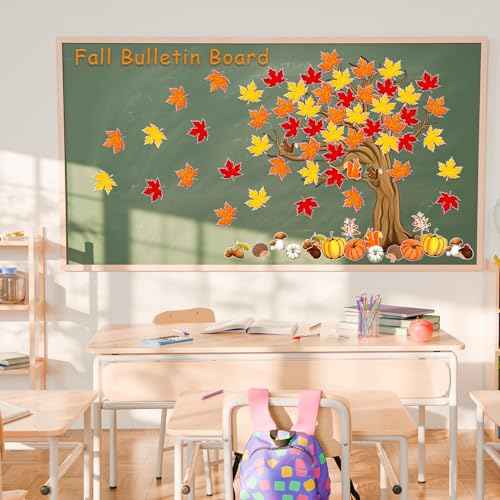 4FT Fall Bulletin Board Decorations Fall Classroom Tree Decorations Large Trees and Pumpkin Maple Leaf Animals Suitable for School Bulletin Boards and Autumn Decorations