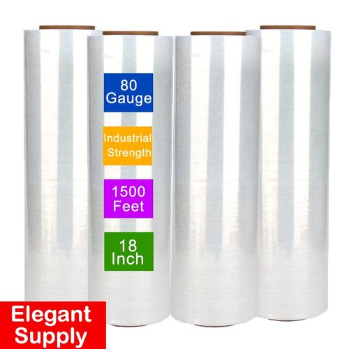 Elegant Supply 2 Roll 18" x 1500 feet Stretch Film-Wrap 80 Gauge Industrial Strength Stretch 20 Microns Durable for Moving Packing Packaging Heavy Duty Warehouse Shrink Film (Clear)