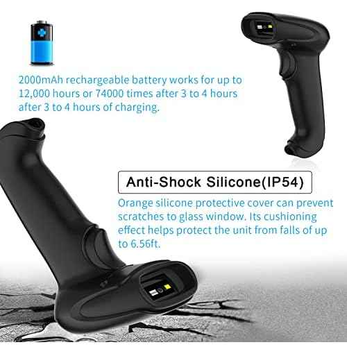 USB Wireless Barcode Scanner with Stand,Symcode Barcode Scanner Versatile 2-in-1 (2.4Ghz Wireless+USB 2.0 Wired) Rechargeable Cordless 1D Barcode Reader Handheld Bar Code Scanner Wireless