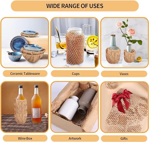 Qtheaes Honeycomb Packing Paper Roll 15"x300' Brown Reusable Cushioning Wrap