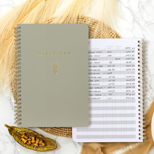 ZICOTO Sage Green Accounting Ledger Book - Undated Expense Tracker for Small Business