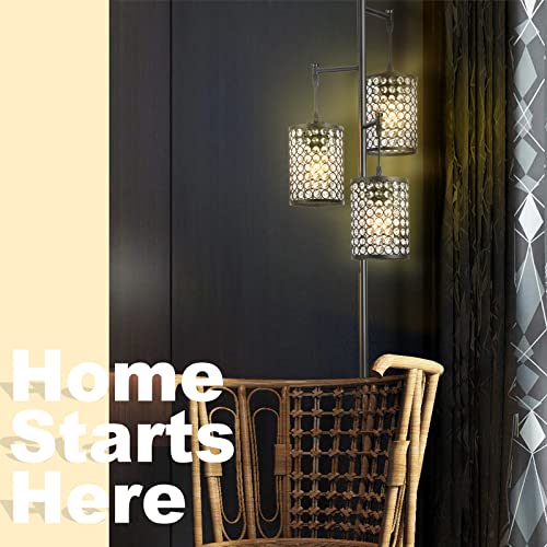 EE Eleven Master Modern 3-Light Tree Floor Lamp for Living Room Crystal Standing Lamp with On/Off Switch Elegant Black Pole Light for Bedrooms Office Hotel