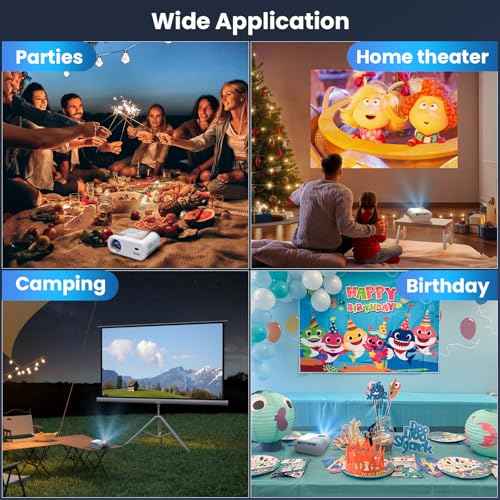 Mini Projector with WiFi and Bluetooth - Portable HD Projector Compatible with iOS/Android Phone/Tablet/Laptop/PC/TV Stick/Box/USB Drive/Game Console,720P Resolution,260 ANSI, 200-Inch Display