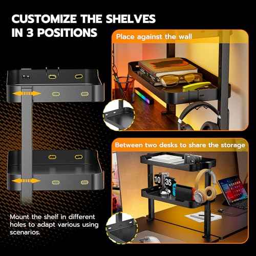 ARES WING 2-Tier Clamp On Desk Shelf, 16 inch Adjustable Above or Under Desk Storage Shelves Holds 44 lbs, Heavy Duty Desktop Organizer with Headphone Holder for Working and Gaming Accessories, Black