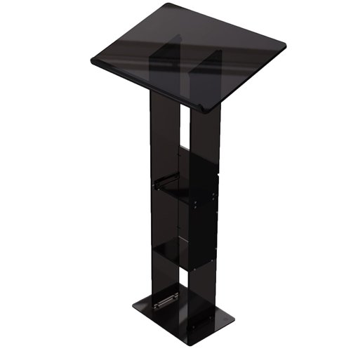 CRYSFLOA Large Acrylic Podium Black Podium Stand with Storage Shelf Wedding Christmas Birthday Classroom Professional Presentation Podium Reading Surface Platform for Office 23.6" L x 15.7" W x 46" H