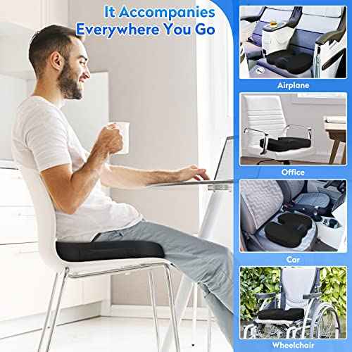 Seat Cushion, Office Chair Cushions, Car Seat Cushion, Non-Slip Sciatica & Back Coccyx Tailbone Pain Relief Chair Pad, Memory Foam Pillow for Computer Desk, Wheelchair, Driving(Black)