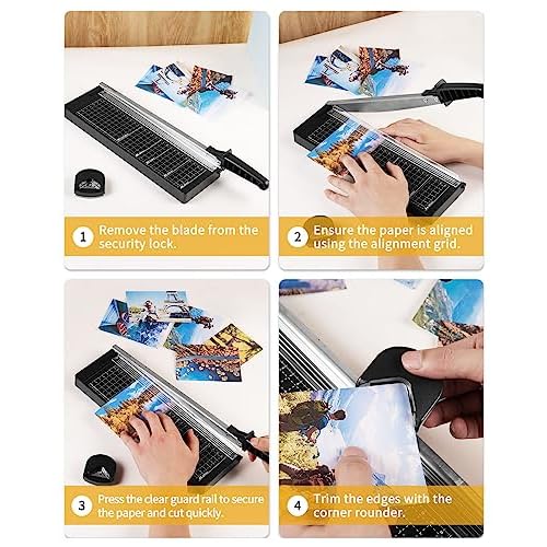 MAKEASY Paper Cutter 12 Inch, 8 Sheet Capacity, Heavy Duty Paper Cutter for Cardstock, Guillotine Paper Trimmer for Crafting, Classroom and Office