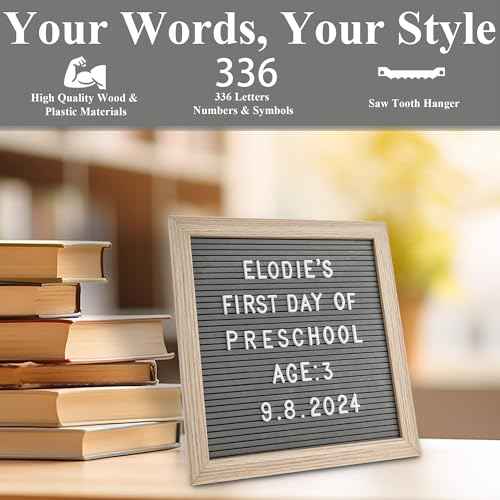 C CRYSTAL LEMON Felt Letter Board 10x10 Inch ? 336 Letters, Numbers & Symbols ? Gray Message Board with Wooden Frame, Wall Mount or Free Standing