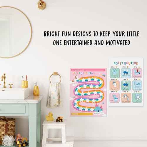 Potty Training Reward Chart for Kids - Unicorns & Castles x 10 pcs - Potty Training Chart for Girls - Routine Calendar - Sticker Board - Train to Poop - Toddler Schedule Chart by Central 23