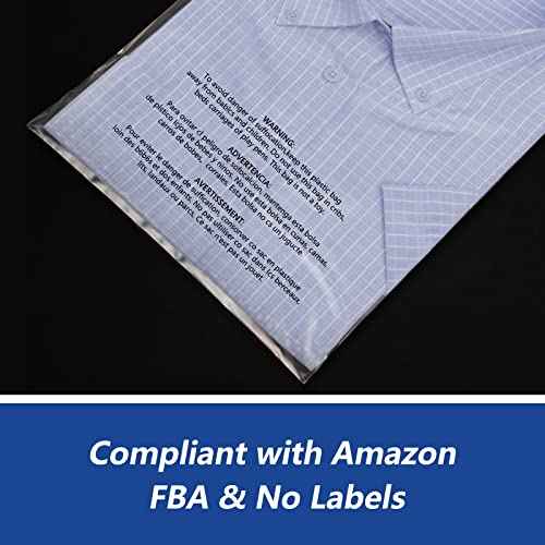 14" x 20" (100 Count) - Clear Poly Bags with Suffocation Warning Self Seal for Packaging, Shirts, Clothing & FBA - Permanent Adhesive