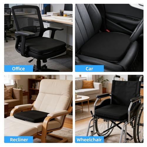 SheRest Office Chair Cushion with Straps – Memory Foam 16x16in, Black Large