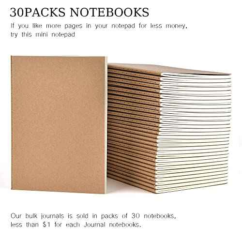 30 Pack Journal Notebook, Kraft Cover Lined Paper Journal for Traveler, Notes, Memo - Bulk Journals Sewn Brown Notebook, 80 Pages, 8.3'' x 5.5''