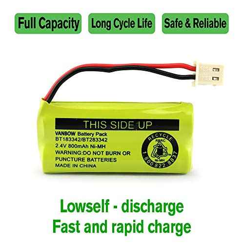 BT183342/BT283342 2.4V 800mAh Ni-MH Battery Pack, Compatible with AT&T VTech Cordless Phone Batteries BT166342/BT266342 BT162342/BT262342 CS6709 CS6609 CS6509 CS6409 EL52100 EL50003 (Pack 4)