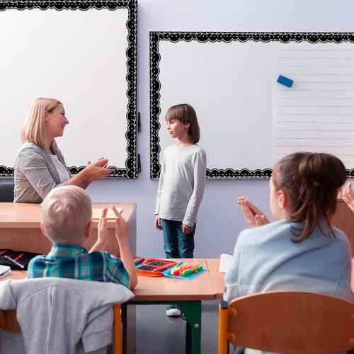 68.9 ft Magnetic Bulletin Board Border Magnetic Whiteboard Strips Rolls for Classroom Chalkboard Trim School Office Chalkboard Decoration(Black with White Squiggles)