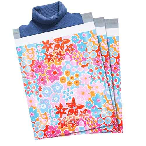 POLYSELLS 100pcs 10x13 Inches Poly Mailers Waterproof & Tear Resistant Mailing Envelopes, Cute Small Business Bags for Clothes, Gifts - Flowers