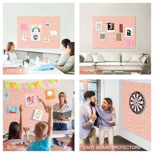 Large Cork Board 48"x36",12 Pack Cork Board Tiles for Wall,Felt Bulletin Board with Sticky Notes, Push Pins & Clips,Tack Board for Office Home Pink