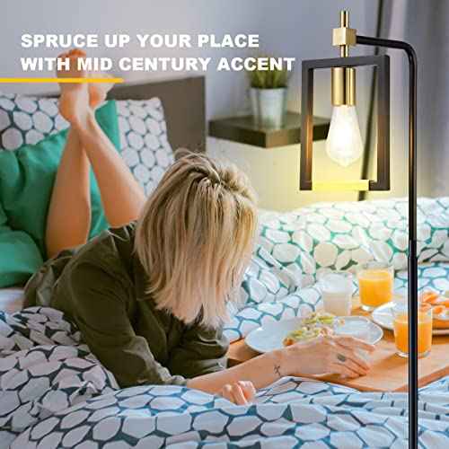 Hamilyeah Industrial Floor Lamp for Living Room, Mid Century Standing Lamp for Bedroom, Farmhouse Black and Gold Tall Lamp for Office, Stand up Lamp with Pedal Foot Switch