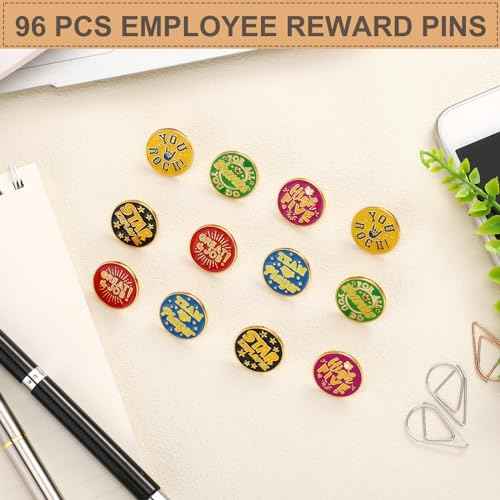 Lyrow 96 Pcs Employee Appreciation Pins Employee of The Month Gifts Bulk 3/4 Inch Recognition Enamel Cheer Lapel Pins for Employees Coworkers Team Gift