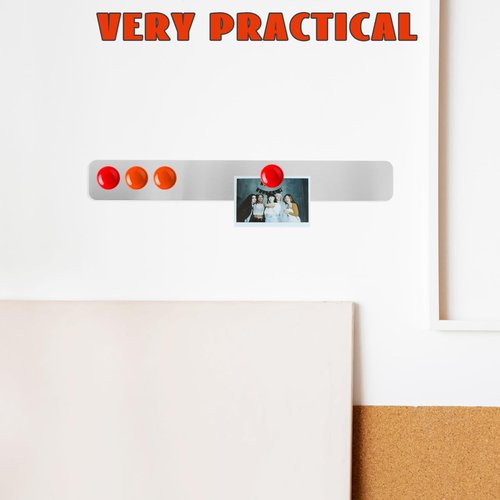 Housoutil Magnet Bulletin Board, 2PCS Silver Wall Adhesive Strips Bulletin Board, 375x50mm Frameless Magnetic Stainless Iron Strip for Office Home School Photo Display Memo Message