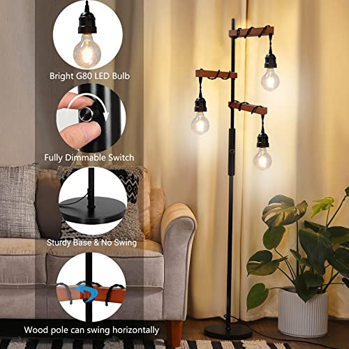 Dimmable Industrial Floor Lamp,Modern Farmhouse Tree Standing Lamps for Living Room Bedroom Office Rustic Home Decor