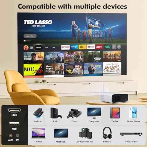 Projector with WiFi and Bluetooth, Native 1080P Portable Projector, 500 ANSI Outdoor Mini Projector Home Theater, Compatible with HDMI/USB/AV/Smartphone/TV Box/Laptop,Grey