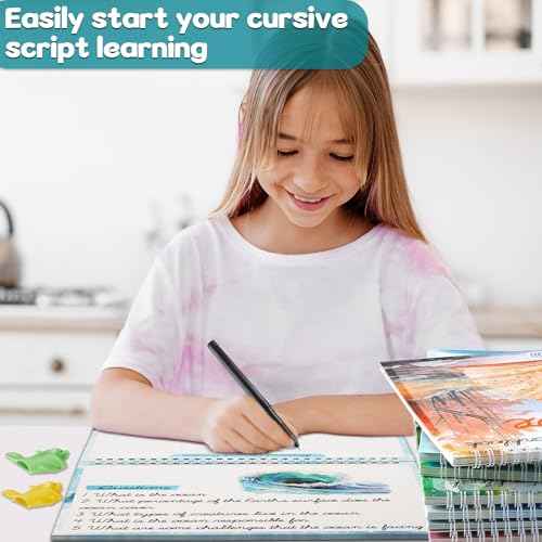 gisgfim 8 Pack Grooved Cursive Handwriting Workbook Learning Grooved Cursive Reusable Handwriting Practice kit with Disappearing Ink Pens Magic Copybooks Set for Kids Beginners Kickoff Student
