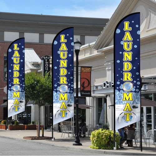 Laundromat Feather Flag Pole Kit Advertising Feather Banner 15 ft Sign with Flag Pole Kit and Ground Stake