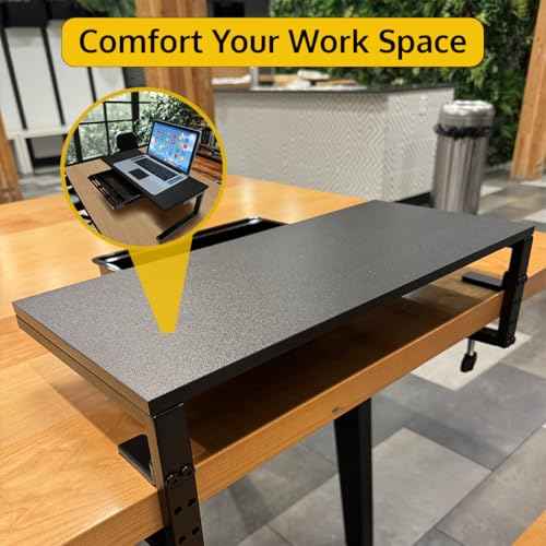 Ergonomic Clamp on Computer Monitor Laptop Riser Stand with Drawer, 21.6 x 9.8 inch - Black