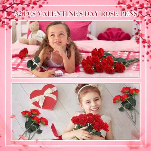 Yexiya Red Rose Flower Pens Mother's Day Rose Ballpoint Bulk Artificial Flower Pen Gift for Christmas Mom Wedding Office Classroom School Supplies Party Desktop Decor(32 Pcs)