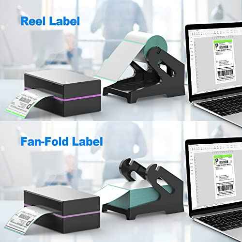 Thermal Label Holder for Rolls and Fan-Fold Labels, Sticker Roll Holder Work with Desktop Label Printer, Label Stand Shipping Supplies for Home Office(Black)