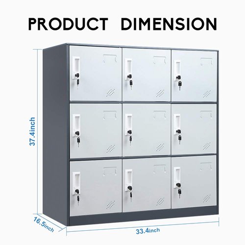 WISUNO 9 Doors Metal Lockers for Employees, Steel Storage Locker with Lock and Card Slot,Lockable Office Metal Storage for School Office Gym Bedroom,Garage(Gray)