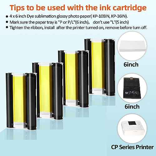COLORTY 4-Pack Ink Cartridges Compatible with Canon Selphy KP-108IN KP-36IN Color Ink Cassette 4 x 6, Compatible with Canon Selphy CP1500 CP1300 CP1200 CP1000 CP910, 100 x 148mm (Without Paper)