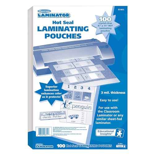 Educational Insights Classroom Laminator 8.5" X 11" Hot Laminating Pouches, (100 pieces)