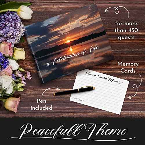 All-in-One Funeral Guest Book Set ? Elegant Memorial Guestbook, Funeral Register Book, 60 Memory Cards, Collection Box, Black Pen, Table Sign, Celebration of Life Guest Book, Memorial Keepsake