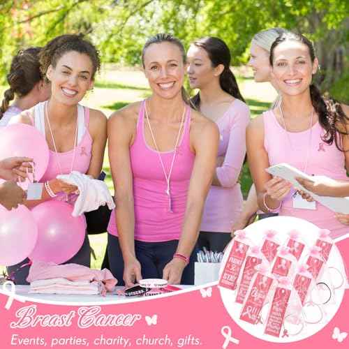 XunYee 240 Pcs Breast Cancer Awareness Items Set Pink Ribbon Silicone Wristband Bracelets with Pins Bookmarks Cancer Awareness Accessories Bulk Gifts for Women Charity Events